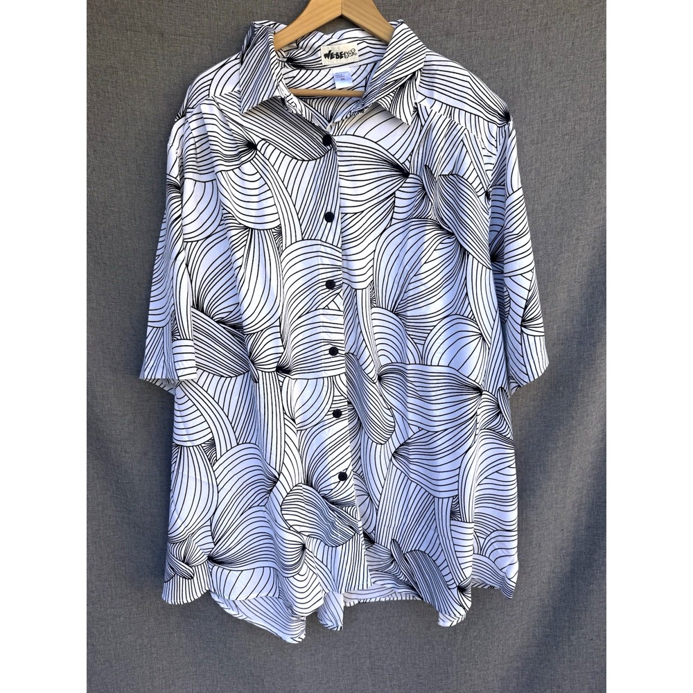 NEW We Be Bop Sz 3X Abstract Button Short Sleeve Blouse Shirt Top Art to Wear